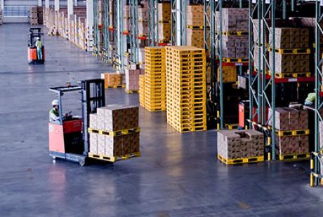 Warehouse with forklift truck