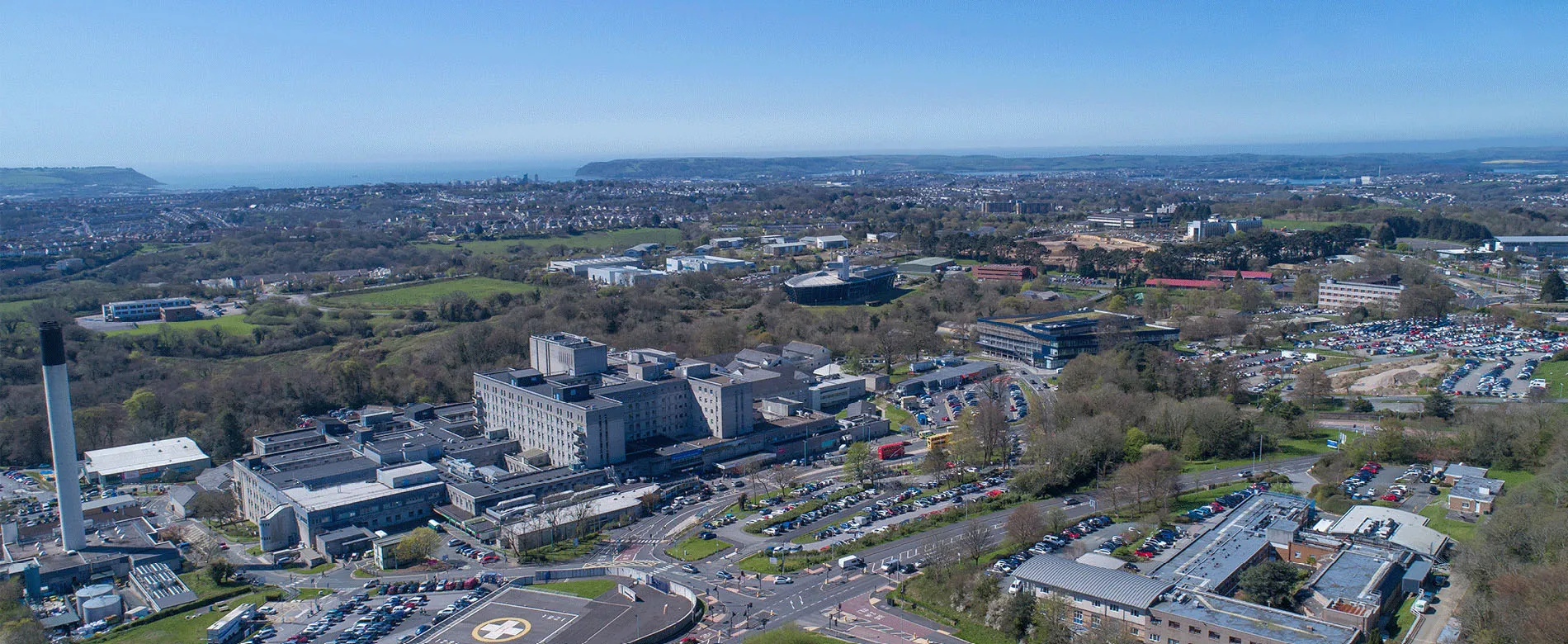 NHS Plymouth aerial shot of hospital