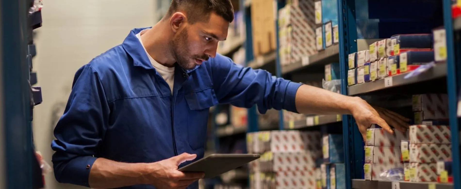 man locating items in warehouse