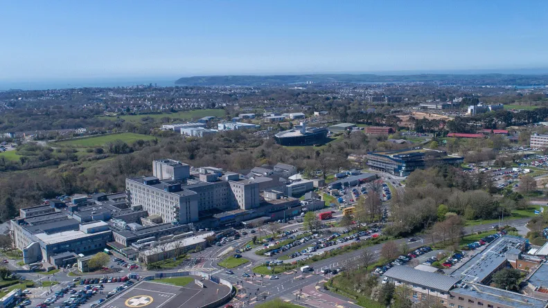 NHS Plymouth aerial shot of hospital