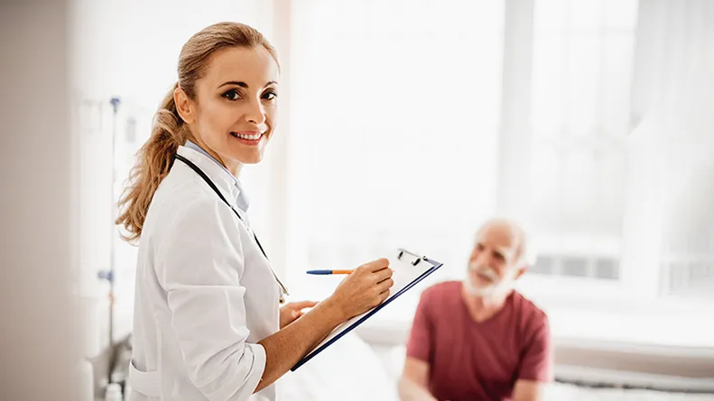 Nurse with patient in hospital