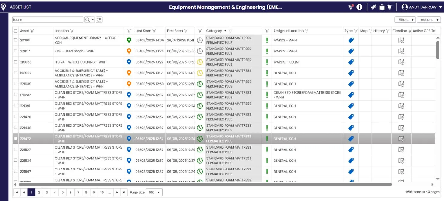 foam mattress location list in the rfid discovery software
