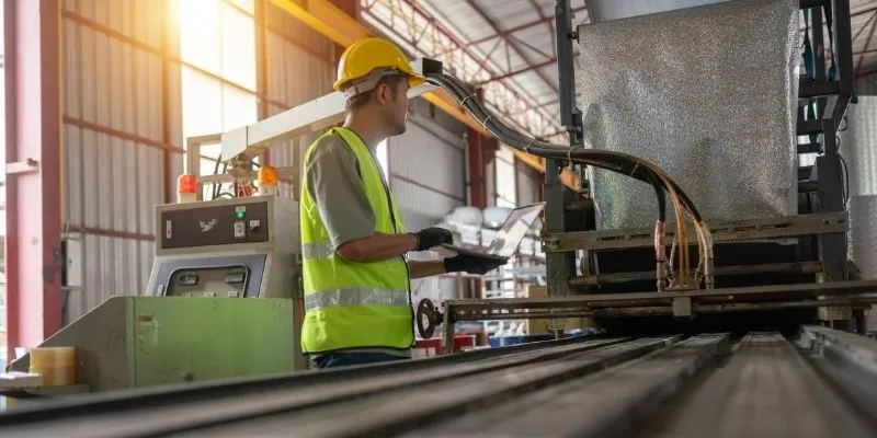 Worker using work in progress tracking tool