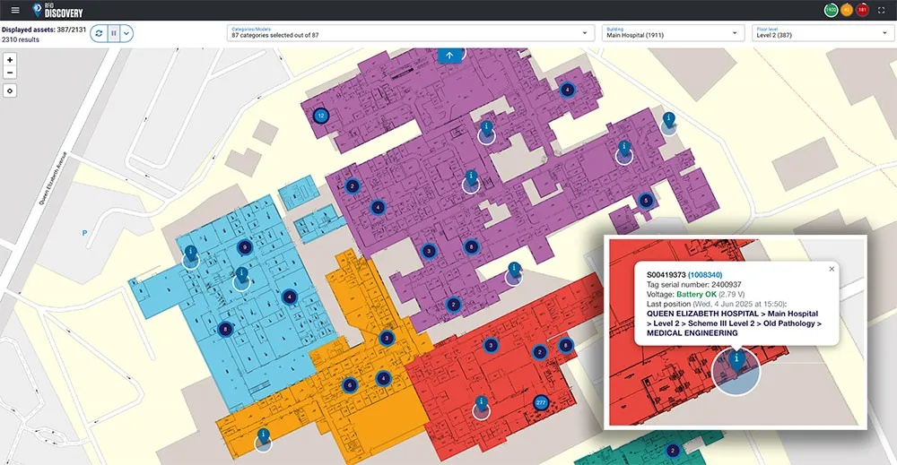 RFiD Discovery - general map view with overlaid details of asset location