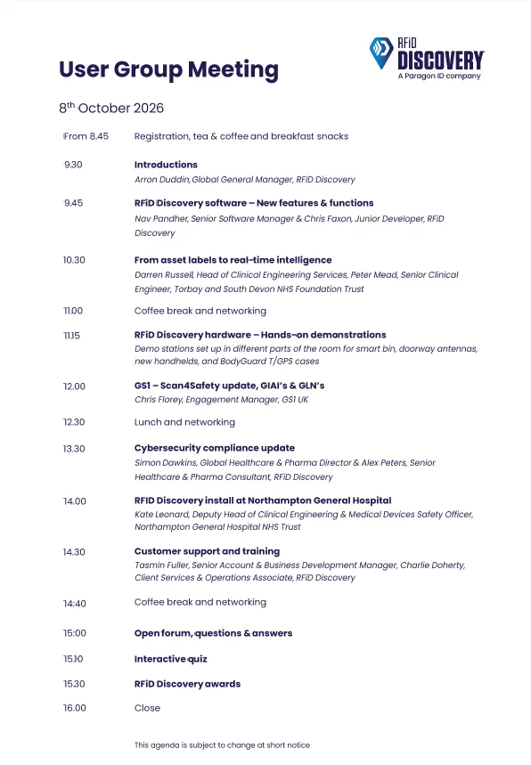 User Group Meeting agenda 2026