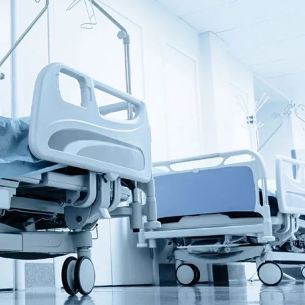 Hospital beds in corridor