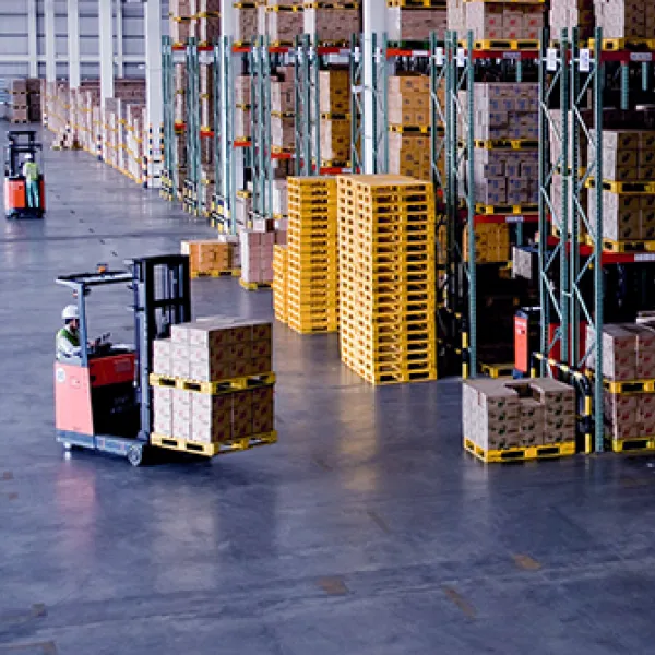 Warehouse with forklift truck