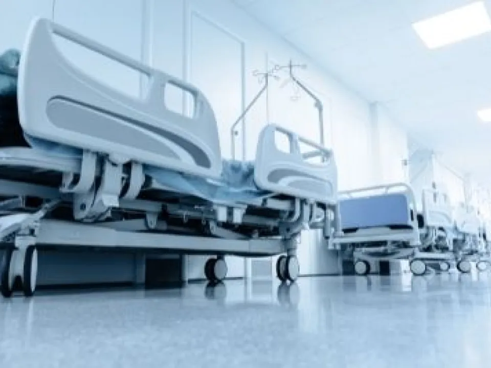 Hospital beds in corridor